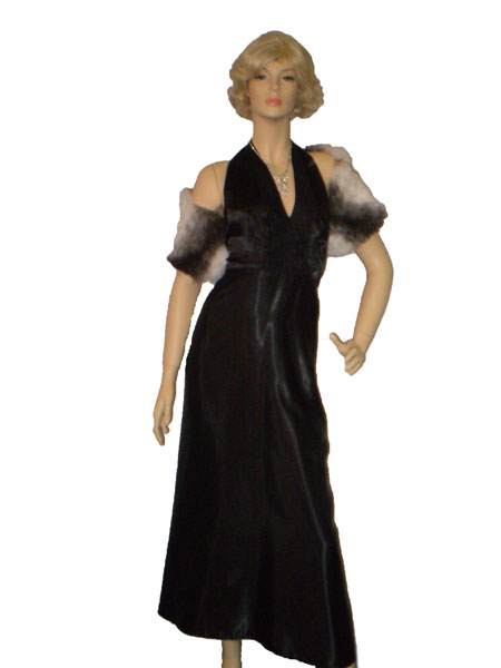 Black 1930's - 1940's costume halter dress and fur stole