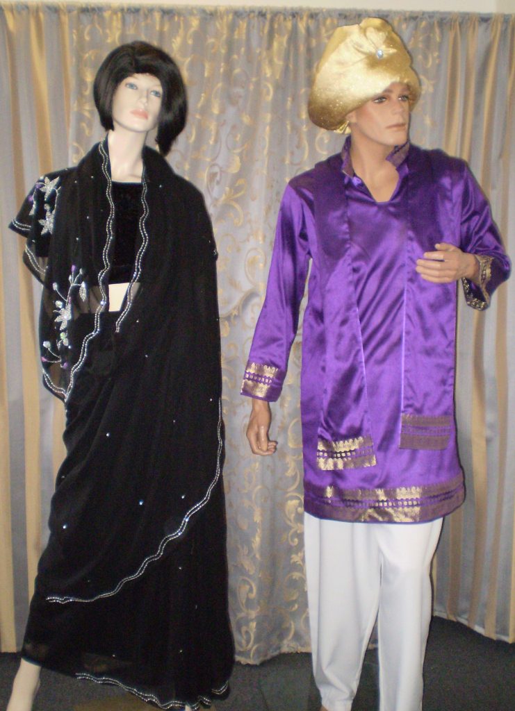Black Bollywood Sari, Purple men's Bollywood costume with turban