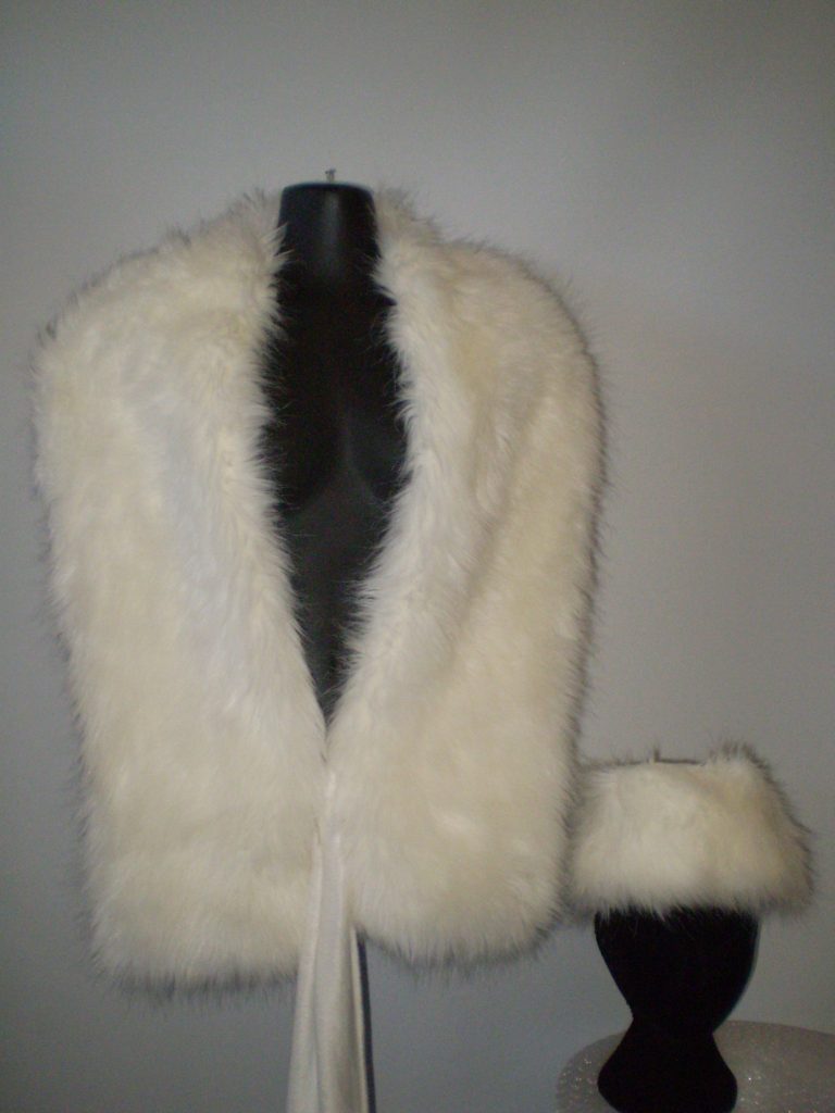 White fur stole and fur hat