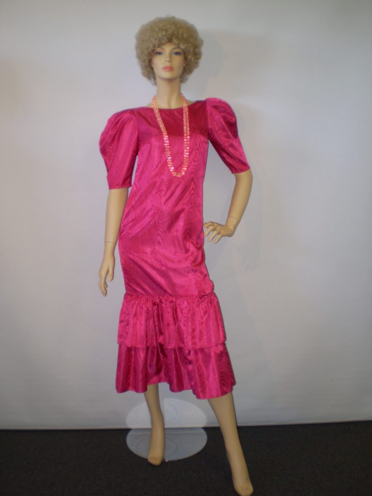 Hot pink Kath and Kim style 80's dress and blond afro wig