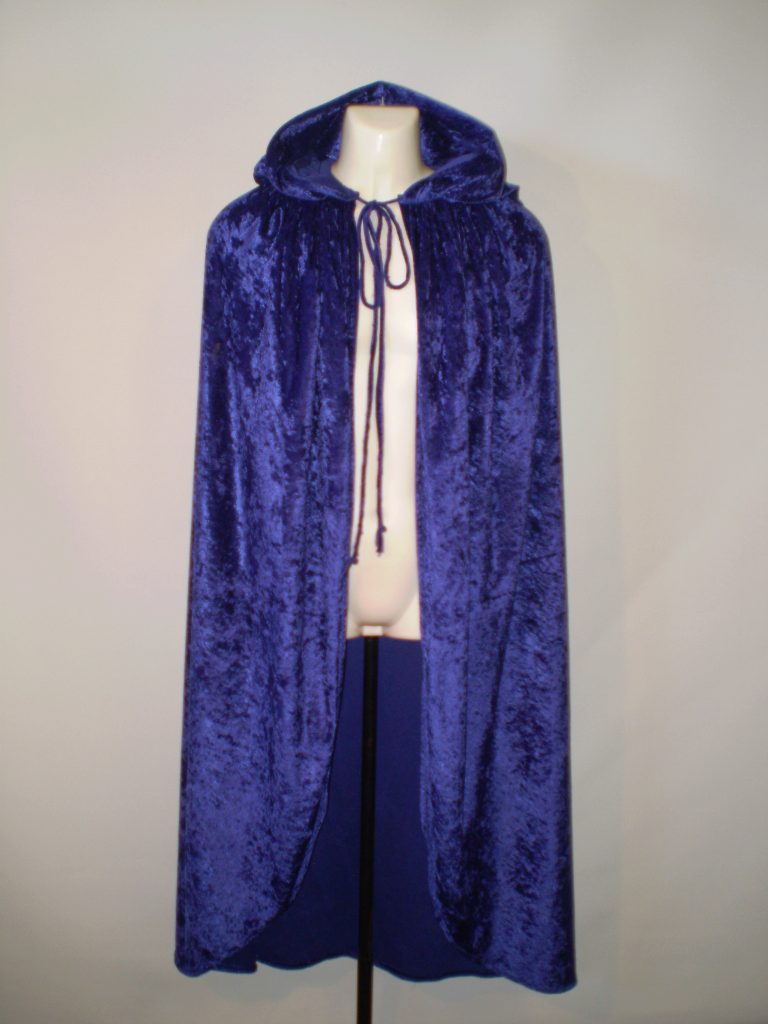 Purple velvet hooded cape