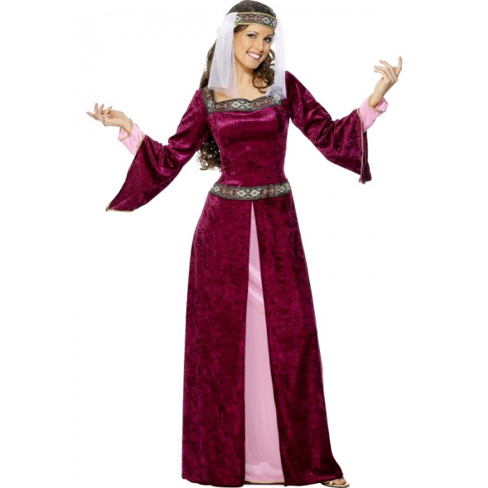 Burgundy & pink maid Marion. Medieval dress to buy