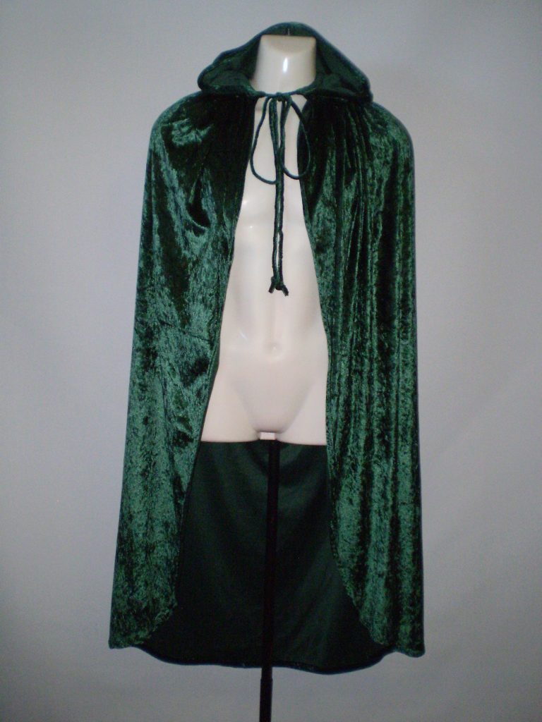 Green velvet hooded cape