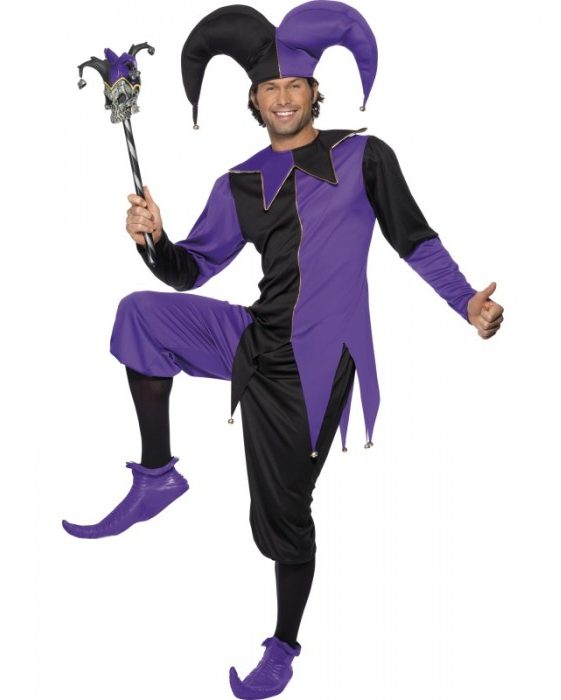 Purple and black medieval jester costume to buy