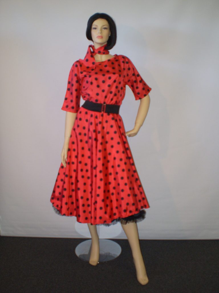 Red and black spot 1950's dress