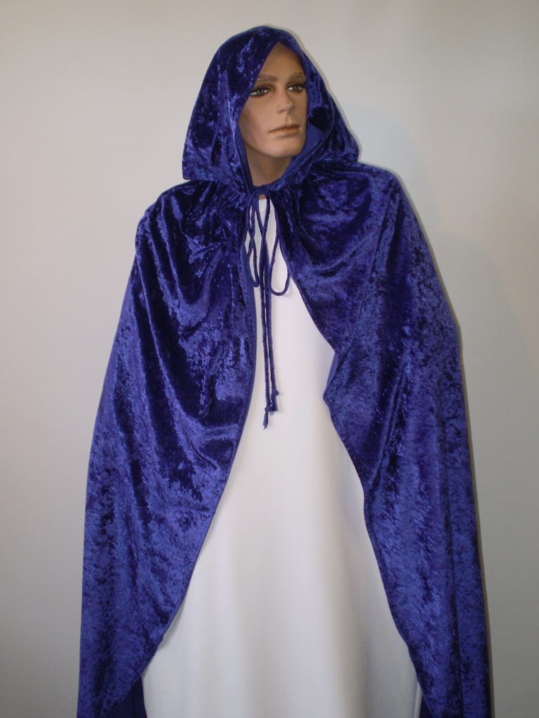 Purple velvet hooded cape