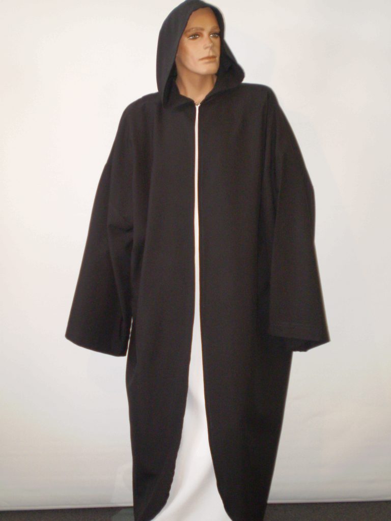 Black hooded cape with sleeves