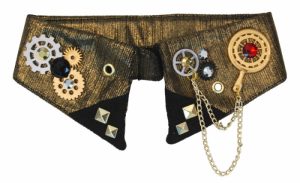 bronze metallic fabric collar with steampunk trim