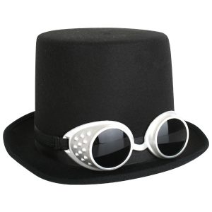 Black top hat with steampunk goggles