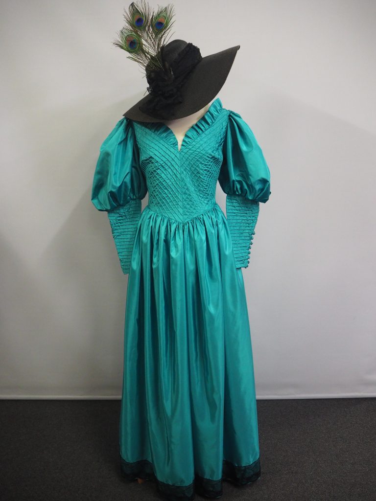Teal Edwardian dress with leg of mutton sleeves