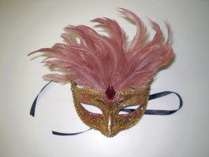 Dusty pink feathered mask