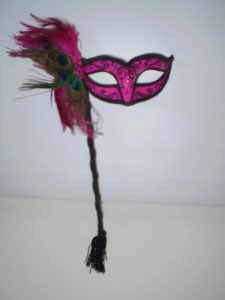 Hot pink masquerade mask with stick