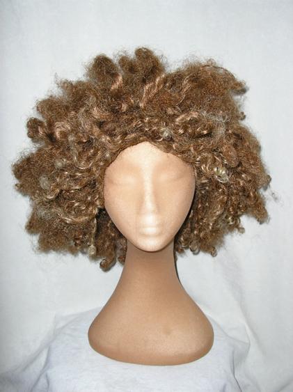Blond, Brown Afro wig. Red Foo style wig