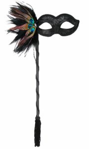 Black masquerade ball mask on stick