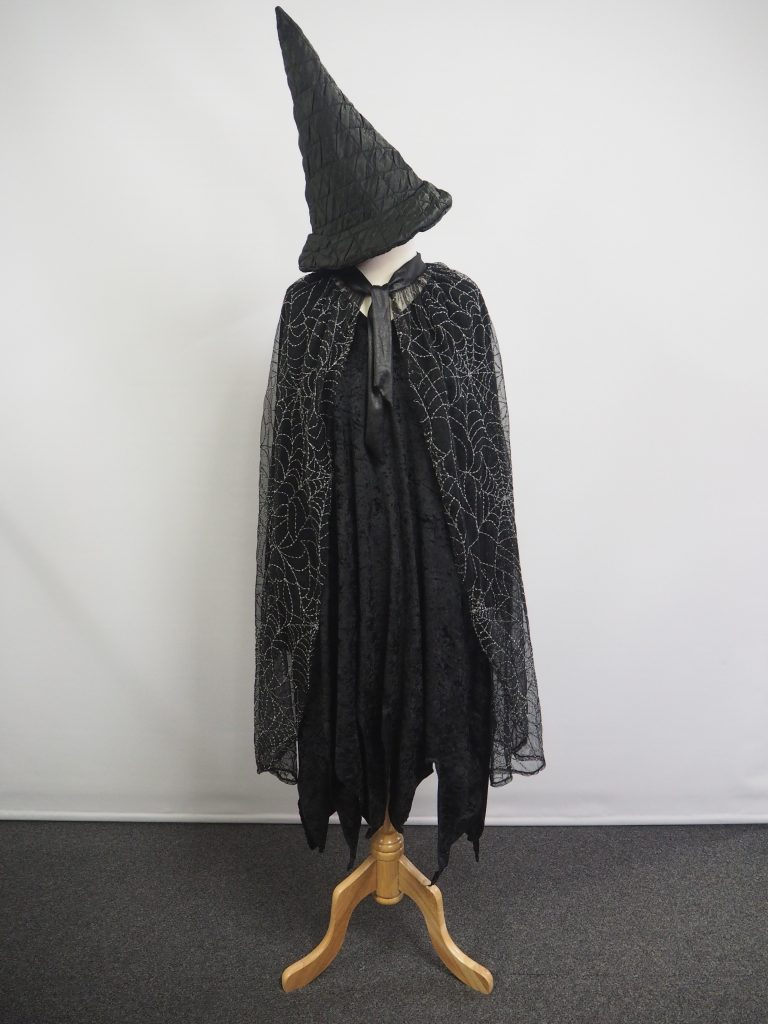 Witch costume with spider web cape