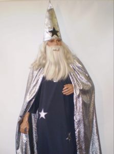 Silver & black wizard costume with hat & cape