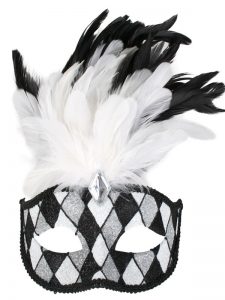 Black & white glitter & feather eyemask