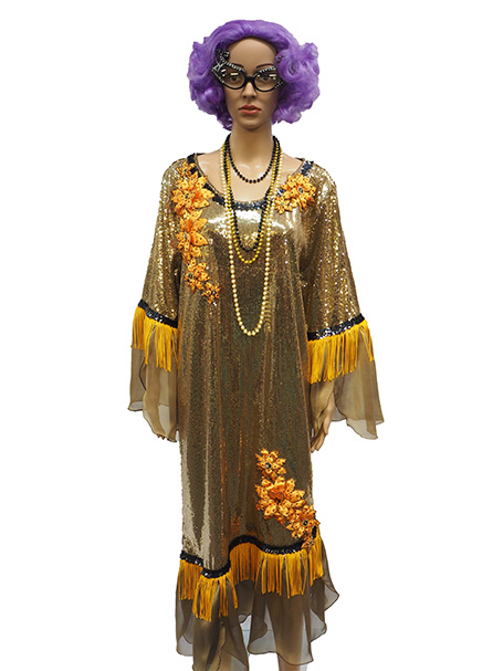 Gold sequin Dame Edna dress 