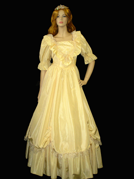 Yellow hooped crinoline dress