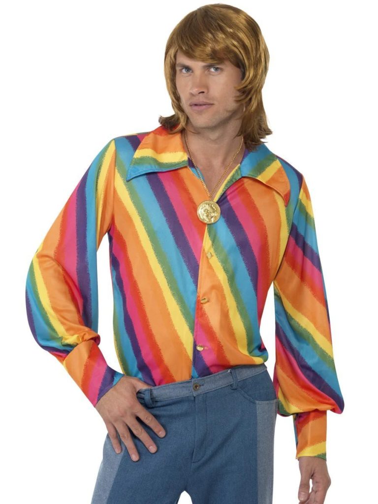 Rainbow wide collared 70's style shirt