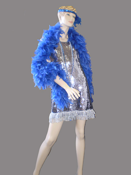 Silver sequin 20s dress with blue accessories