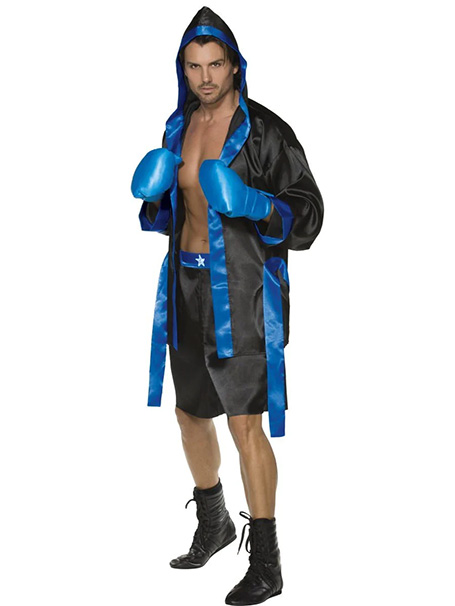 Blue and black boxer costume or uniform, adult size from Acting the Part in Carlingford, Sydeney