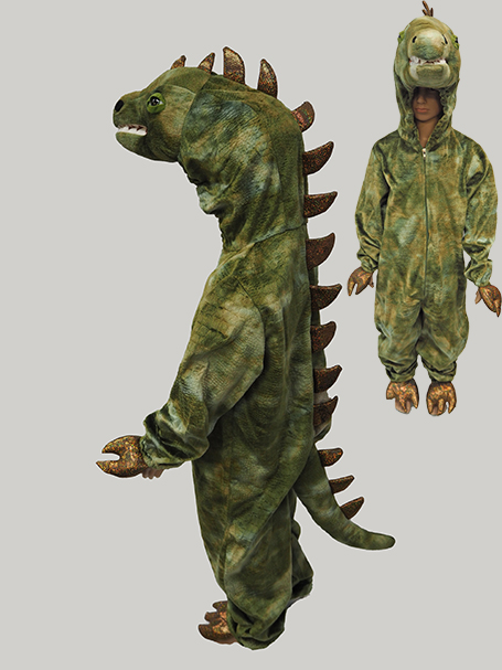 Image shows the front and back view of a child's Dinosaur costume.
