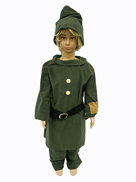 Child size mannequin wearing a Garden gnome style costume