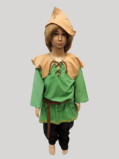 Mannequin wearing a child size Robin Hood costume.