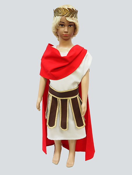Child size Roman costume shown on a mannequin.