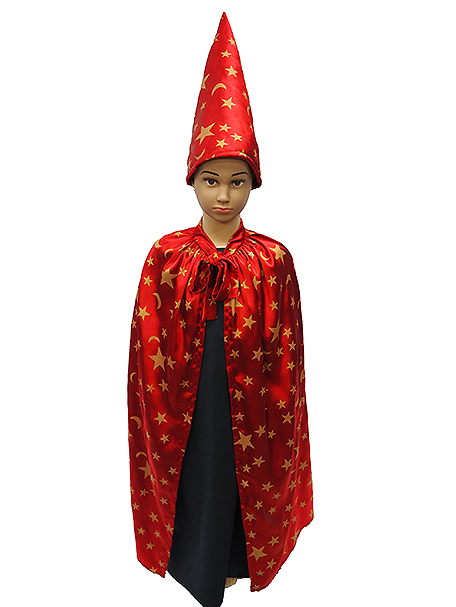 Child size mannequin wearing a red Wizard outfit