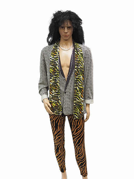 Image shows a mannequin wearing 80's style glam rock clothing.