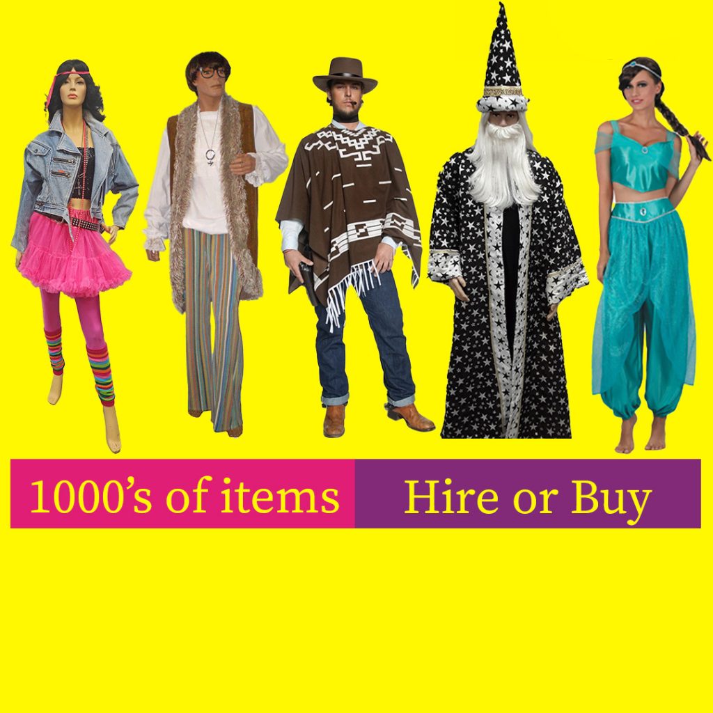 The image shows a selection of costume ideas from Acting the Part costume shop in Carlingford, Sydney