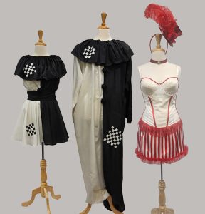 Image shows a selection of Vintage Circus costumes available for hire from Acting the Part in Carlingford, Sydney