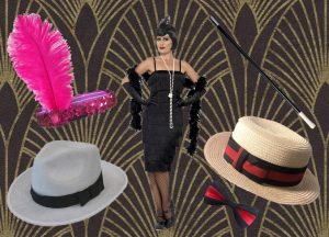 Image shows a selection of 1920s costumes & accessories to purchase from Acting the Part in Carlingford, Sydney