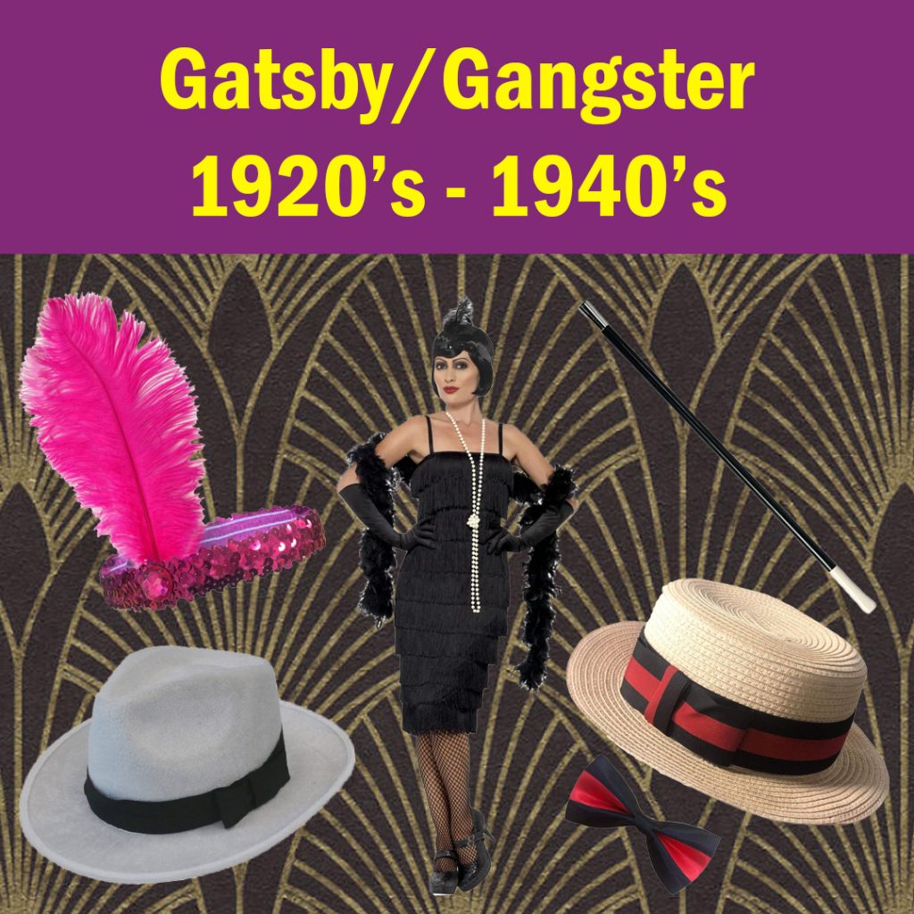 Image shows a selection of 1920's costume items available form Acting the Part in Carlingford, Sydney.