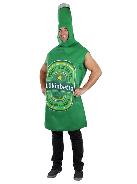 Image shows a green Beer bottle costume