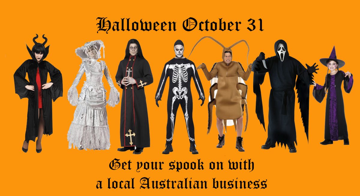 Image is of a selction of Halloween costumes available from Acting the Part, a local costume shop in Carlingford, NSW