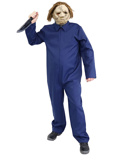 Michael Myers mask, blue overalls and knife available to buy from Acting the Part in Carlingford, Sydney