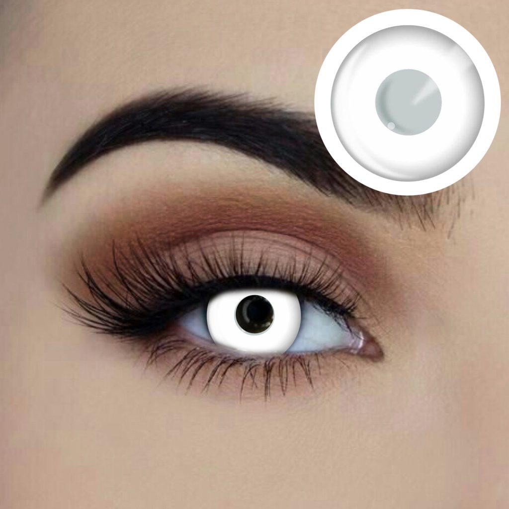 White out cosplay contact lenses available to buy in Carlingford, Sydney at Acting the Part Costume shop