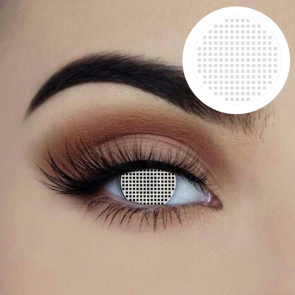 White mesh contact lenses available to buy in Carlingford, Sydney at Acting the Part Costume shop