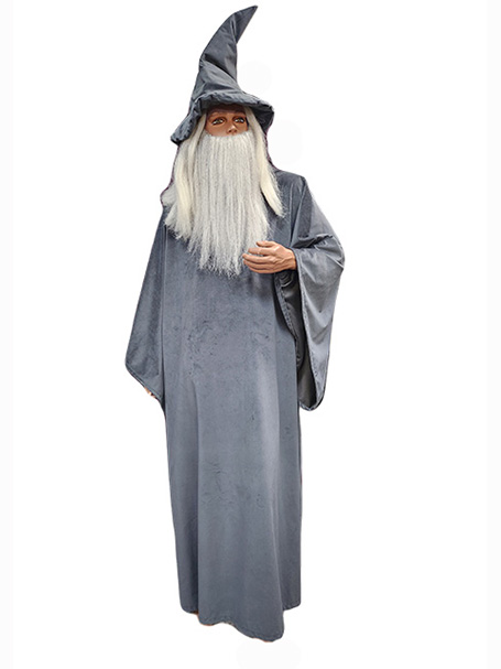 Image shows a Wizard costume similar to Gandalf the Grey from Lord of the Rings. Costume from Acting the Part in Carlingford, Sydney, Australia.