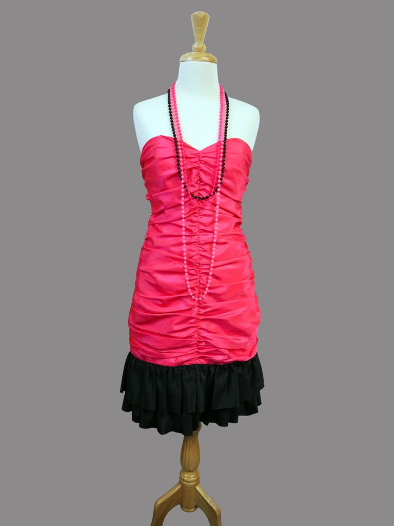 80s hot pink & black strapless prom dress