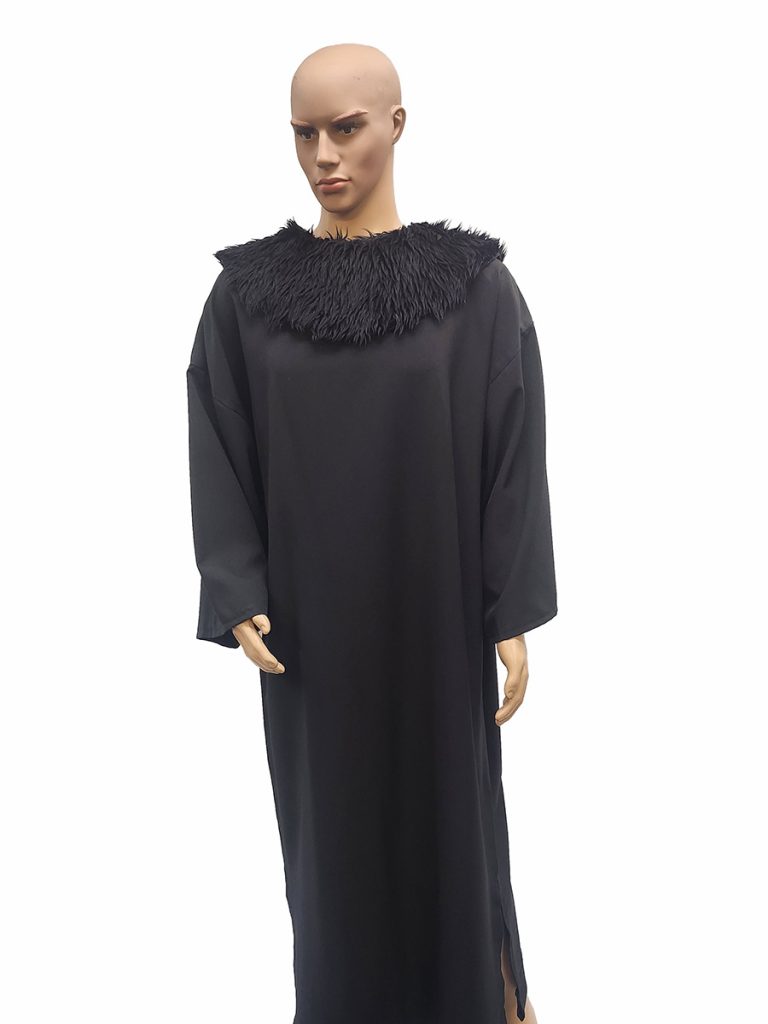 Uncle Fester Addams family inspired costume includes black robe and fur collar. Available in Sydney