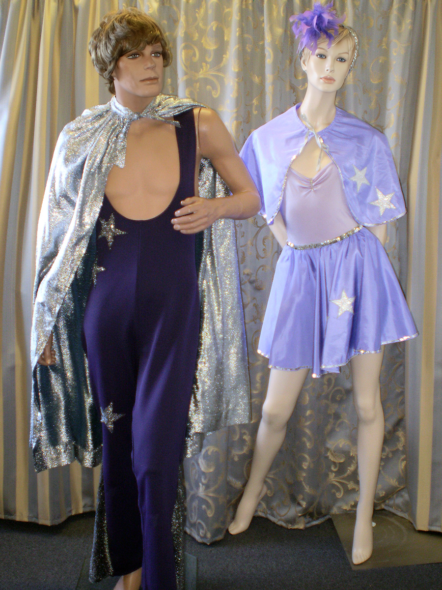 Vintage circus Male and Female Acrobat costumes in purple