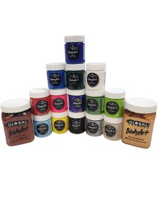 Image shows Body Art brand face paint in various colours. Available in 40 and 200ml size jars.