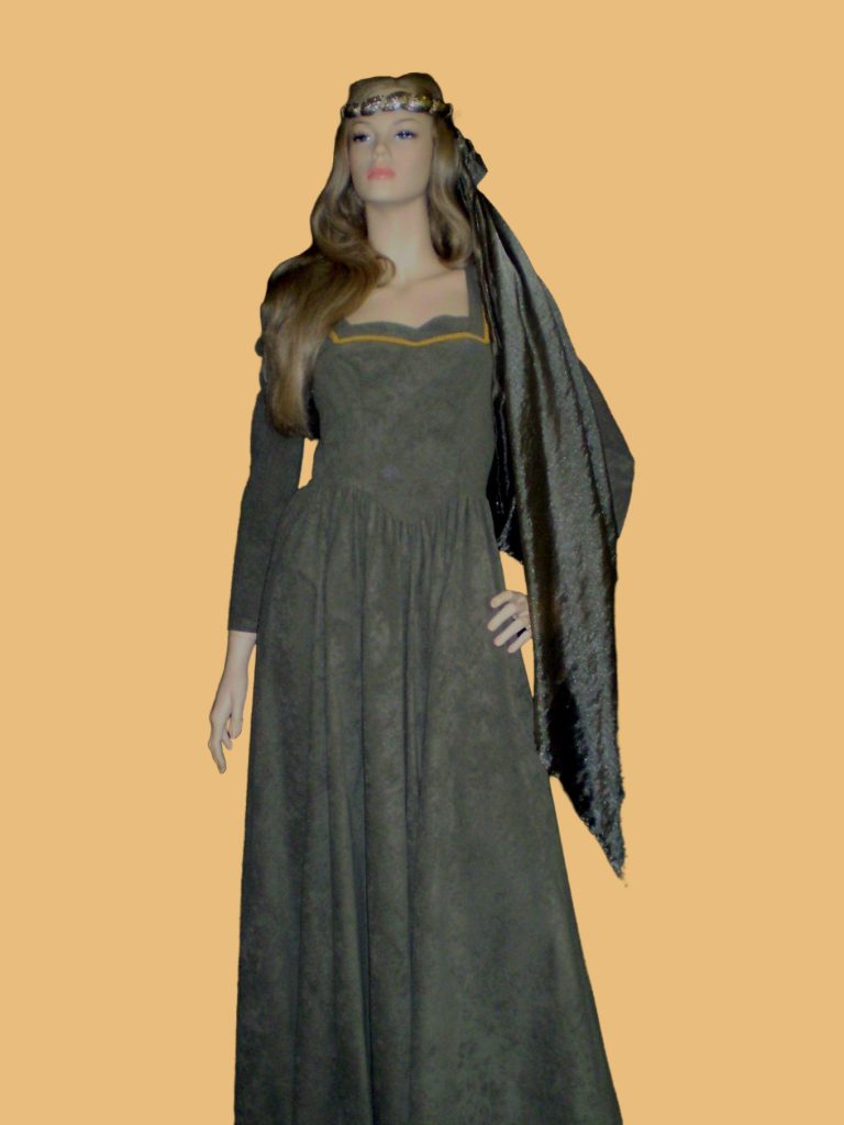 Dusty green Medieval lady in waiting style dress