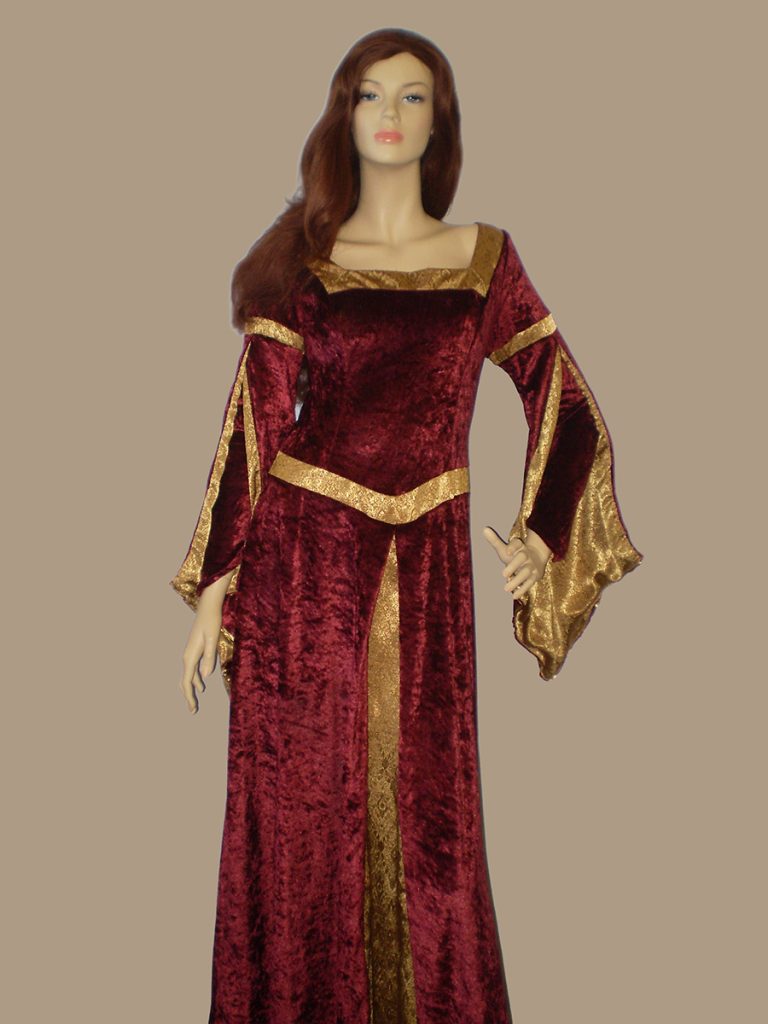 Ladies burgundy & gold Medieval or Renaisance dress
