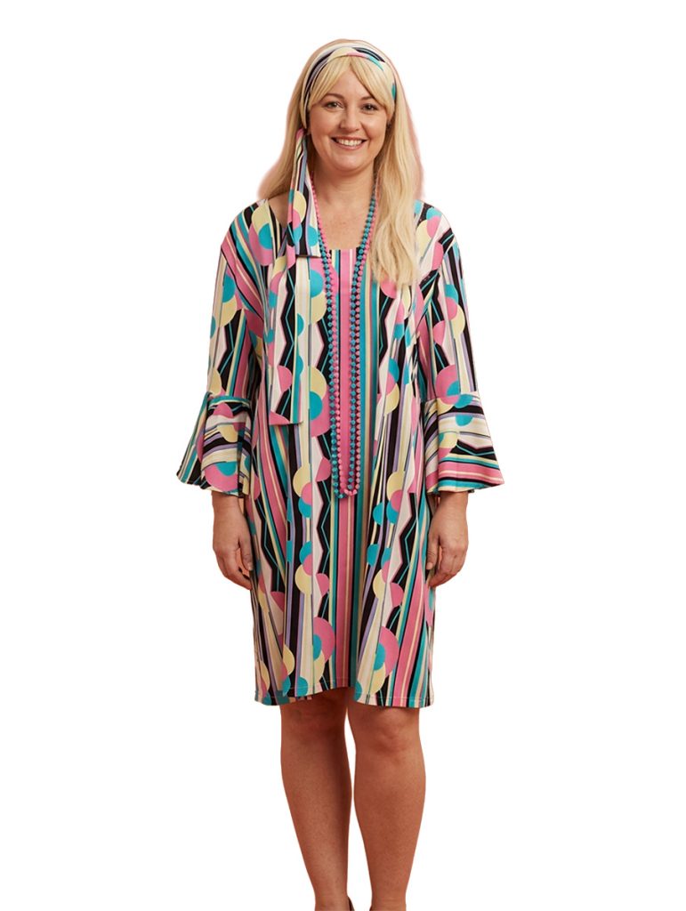 Loose fit 60s 70s patterned minidress