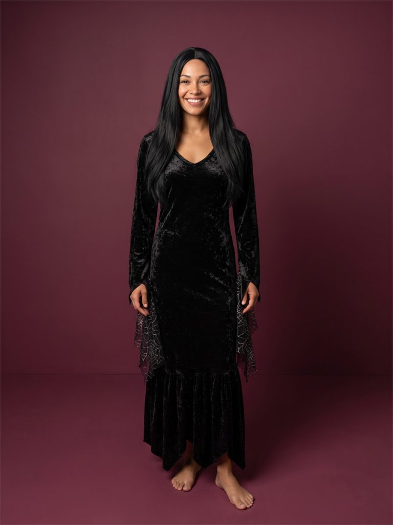 Halloween costume Morticia Addams style dress